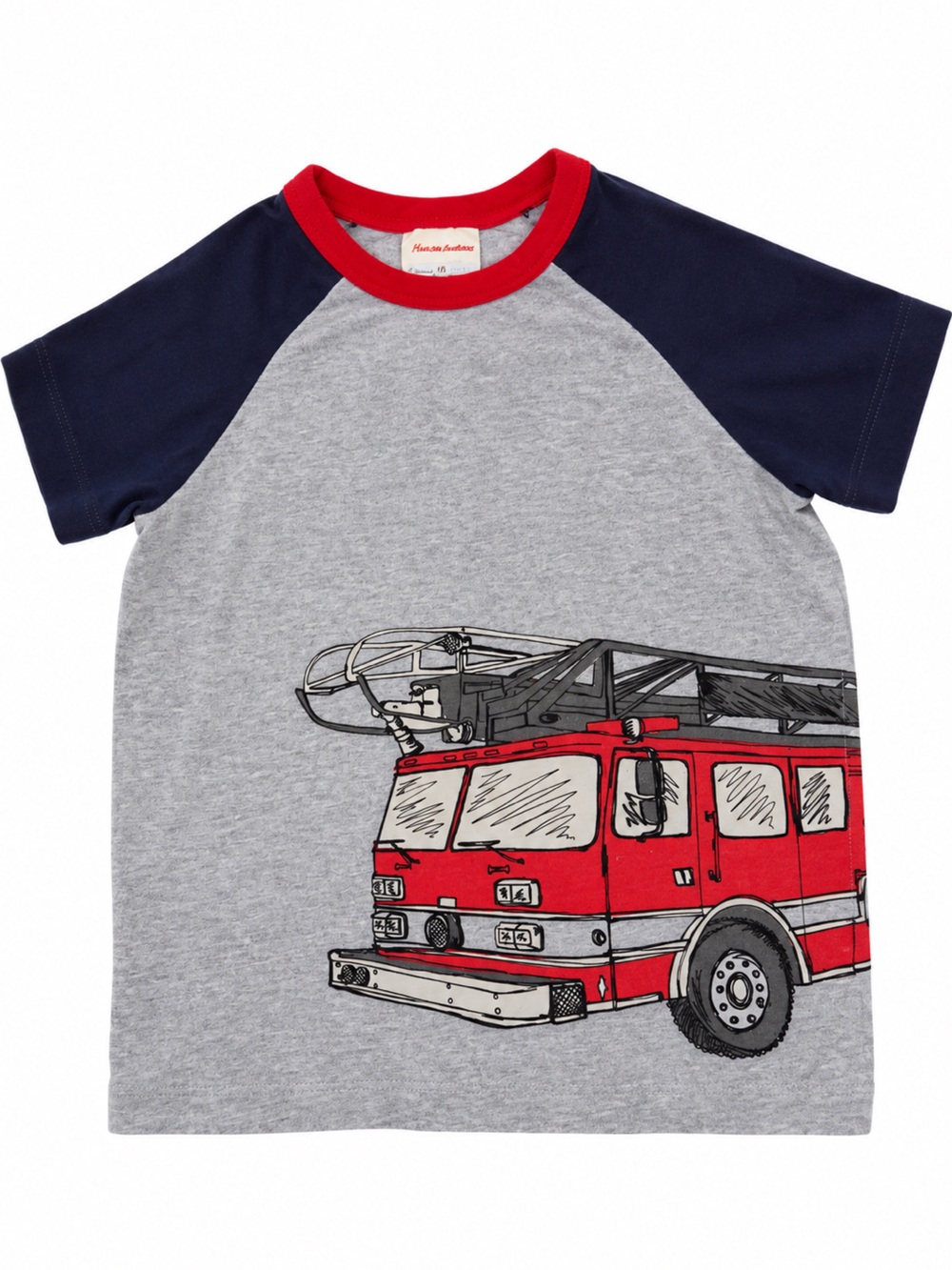 Hanna Andersson Kids Grey & Navy Fire Truck Raglan Tee size 5
